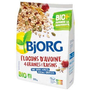 Bjorg Flocons D'avoine 4 Graines Et Raisins 375G