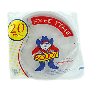Boudy Disposable Plastic Plates White 26Cm 20 Pieces
