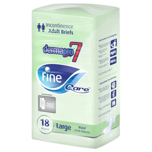 Fine Care Incontinence Unisex Briefs, Large, Waist (110 -156 Cm) Pack Of 18