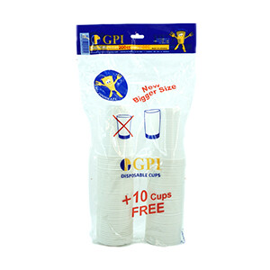 Gpi Disposable Plastic Cups White 200Cc 100 Pieces +10 Free