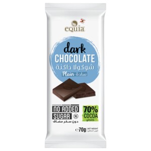 eQuia Dark Chocolate Tablet 70% Cocoa No Added Sugar 70G