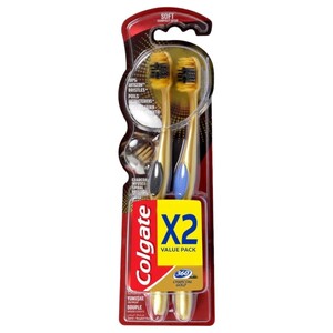 Colgate Toothbrush 360 Charcoal Gold Soft Twin Pack
