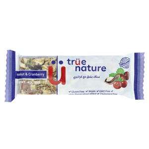 True Nature Organic Hazelnut & Cranberry Bar 40G