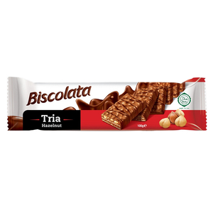Biscolata Wafer Tria Filled Milk Hazelnut & Chocolate Coated 100G