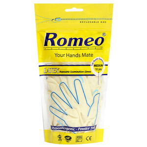 Romeo Latex Disposable Examination Gloves Medium 10 Pieces