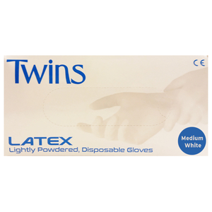 Twins Latex Disposable Gloves White Medium 100Pc