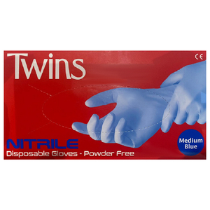 Twins Nitrile Disposable Gloves Blue Medium 100 Pieces