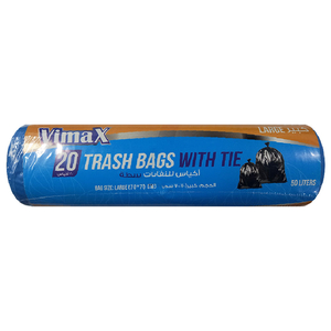 Vimax Trash Bags With Tie Large Blue 20 Pieces