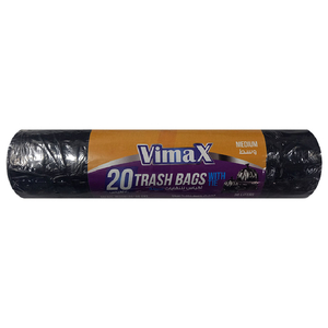 Vimax Trash Bags With Tie Medium Black 20 Pieces