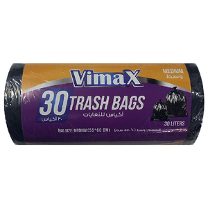 Vimax Trash Bags Medium Black 30 Pieces