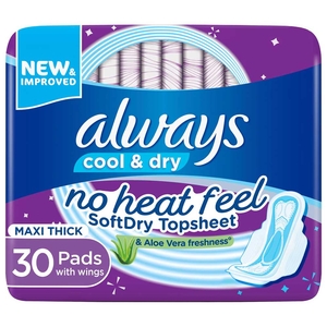 Always Cool & Dry Maxi Thick 30 Pads With Wings