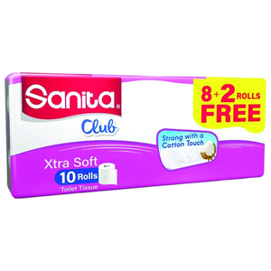 Sanita Club Toilet Tissue 8 + 2 Rolls Free 200 Sheets