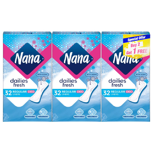 Nana Pantyliners Regular Deo Dailies Fresh 32 Pieces Buy 2 Get 1 Free