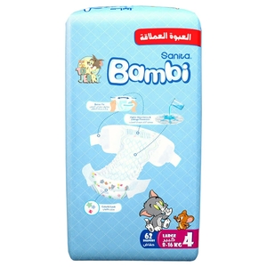 Bambi Large Jumbo Pack Size 4 9-16Kg 62 Pieces