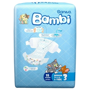 Bambi Diapers Medium Size 3 15 Pieces