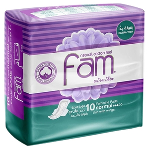Fam Feminine Napkins Extra Thin Regular With Wings 10 Pieces