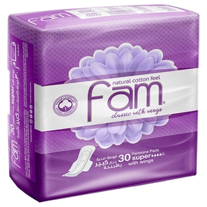 Fam Classic With Wing Natural Cotton Feel Maxi Thick Super Sanitary 30 Pads
