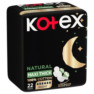 Kotex Natural Maxi Thick Pad Night 100% Cotton 22 Pieces