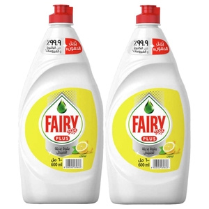 Fairy Plus Dishwashing Lemon 600Ml X2