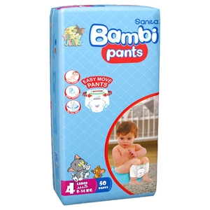 Bambi Diaper Pants Size 4 8-14Kg Large 50 Pieces