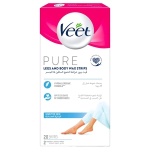 Veet Pure Leg & Body Wax Strips Sensitive Skin 20 Pieces