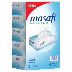 Masafi Facial Tissue 2 Ply 200 Sheets X5