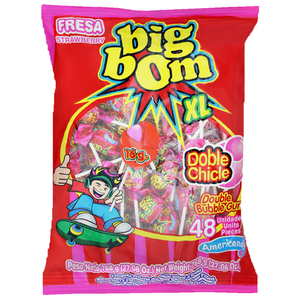Fresa Big Bom Xxl Double Bubble Gum Strawberry Lollipops 1.2Kg