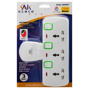 Ak Kemco 3 Way Universal Adaptor Power Extension Socket