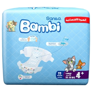 Bambi Diapers Size 4+ Large 10-18 Kg 33 Pieces