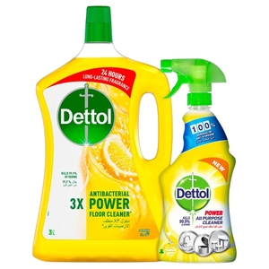 Dettol Anti Bacterial Power Floor Cleaner Lemon 3L + All Purpose Cleaner Lemon 500Ml