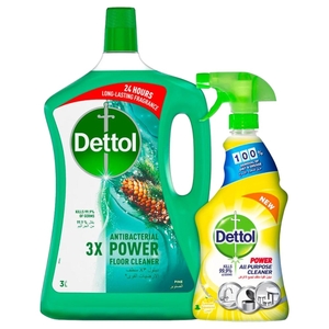 Dettol Anti Bacterial Power Floor Cleaner Pine 3L + All Purpose Cleaner Lemon 500Ml