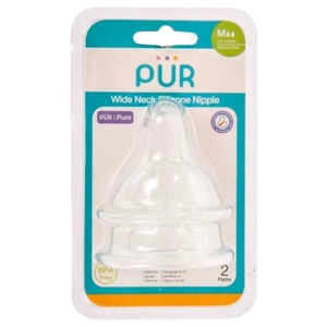 Pur Wide Neck Silicone Nipple Slow Flow Medium 2 Pieces