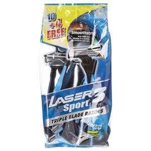 Laser Disposable Razor Sport 3 Triple Blade 10+4Pc Set