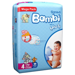 Bambi Baby Diapers Mega Pack Size 4 Large 8-16Kg 80 Pieces