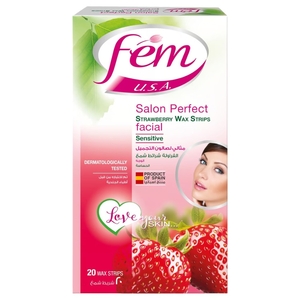 Fem Facial Wax Strips Sensitive Skin Strawberry 20 Pieces