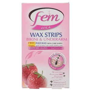 Fem Bikini & Underarm Sensitive Skin Wax Strips 20 Pieces