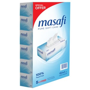 Masafi White Soft Facial Tissue 2 Ply 150 Sheets X6
