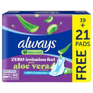 Always Aloe Cool Feminine Napkin Clean & Dry Large 60 Pads