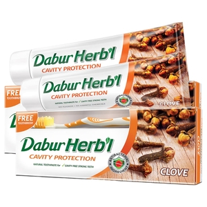 Dabur Tooth Paste Cavity Protection Clove Gel 150G + Brush X 2