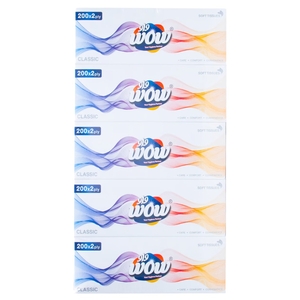 Wow Facial Tissue Classic 2Ply 200Pcs X 5