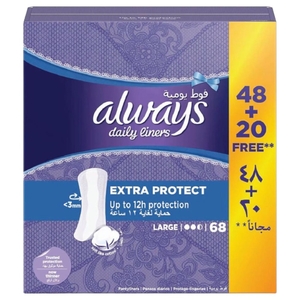 Always Daily Liners Extra Protect Large 48 Pieces + 20 Pieces Free