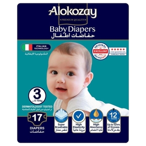 Alokozay Premium Baby Diapers Size 3 5-10Kg 17 Pieces