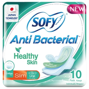 Sofy Anti Bacterial Slim Pad With Wings Large 10 Pieces