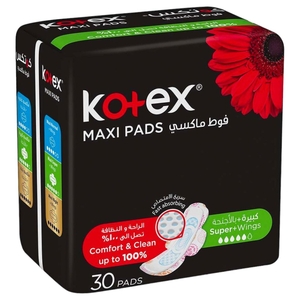 Kotex Maxi Pads Super Wing 30 Pieces