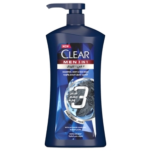 Clear Men 3 In 1 Shampoo Body And Face Wash With Activated Charcoal 900Ml