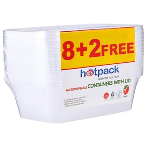 Hotpack Microwavable Rectangular Container 750Ml 10 Pieces