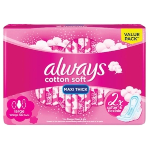 Always Feminine Napkins Cotton Soft Maxi Tick Large 50 Pads