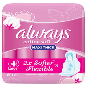 Always Feminine Napkin Cotton Soft & Flexible 60 Pieces