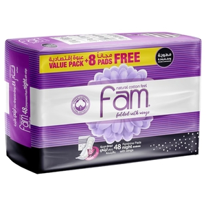 Fam Sanitary Pads Night With Wing 40+8 Pads Free