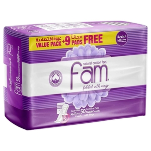 Fam Sanitary Pads Super With Wing 41+9 Pads Free